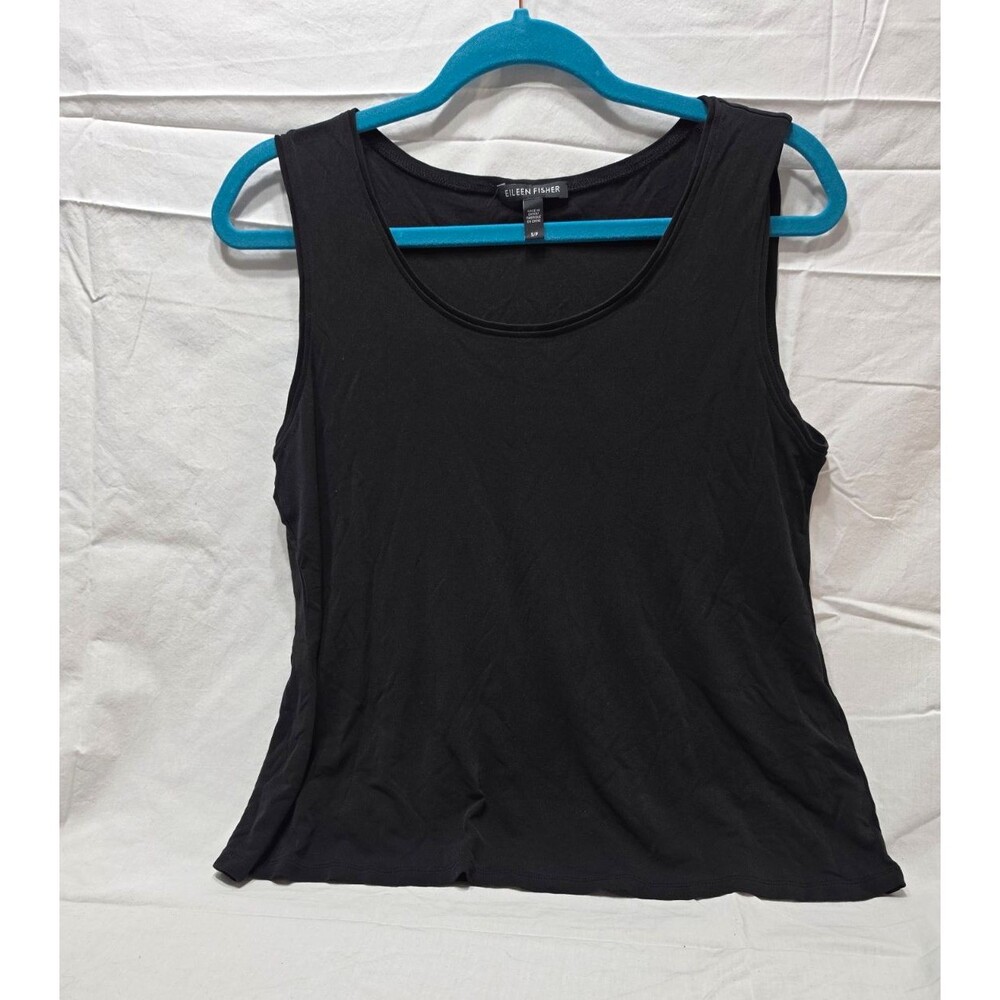 Eileen Fisher Women's Black Silk Woven Sleeveless Scoop Neck Tank Top Size S